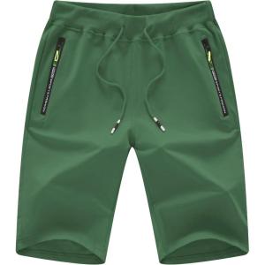 imageCREATMO US Mens Shorts Zipper Pocket Elastic Waist Stretch Summer Casual BeachDark Green