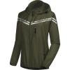 imageCREATMO US Womens Packable Waterproof Running Rain Coat Reflective Cycling Jacket Windbreaker With Detachable HoodArmy Green