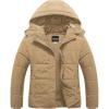 imageCREATMO US Womens Plus Size Warm Puffer Jacket Waterproof Fleece Lined Winter Coat with Removable HoodKhaki