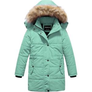 imageCREATMO US Girls Winter Fleece Lined Long Parka Puffer Coat Thicken Ski Jacket With Fur Trim HoodMint Green
