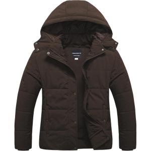 imageCREATMO US Womens Plus Size Warm Puffer Jacket Waterproof Fleece Lined Winter Coat with Removable HoodCoffee