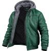 imageCREATMO US Mens Faux Leather Jacket Motorcycle Jacket Waterproof Windproof PU Moto Vintage Bomber Hoodie with Removable HoodDark Green