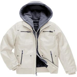 imageBoys Faux Leather Jacket Windproof Warm Winter Coat Kids Bomber Outerwear Waterproof PU Motorcycle JacketWhite