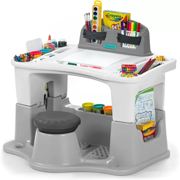 Simplay3 Creative Kids Art Desk Table and Chair Set with Attached Desk Chair Full Floor and Art StorageGrey