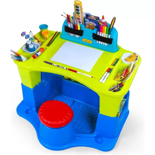 Simplay3 Creative Kids Art Desk Table and Chair Set with Attached Desk Chair Full Floor and Art StorageLimeBlue