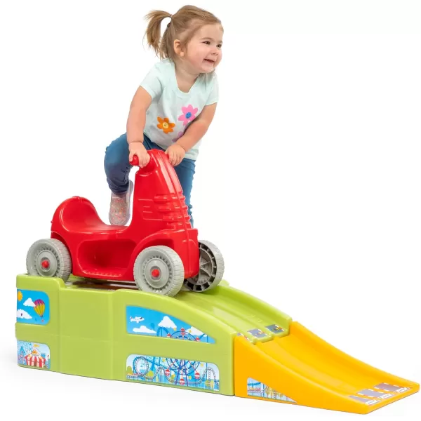 Simplay3 Deluxe Race and Ride Kids Downhill Roller Coaster and Racetrack with Cars IndoorOutdoor Rideon Toy Includes Two Toy Race Cars and Amusement Park Decals Ages 25 Years Made in The USAMulticolor Large