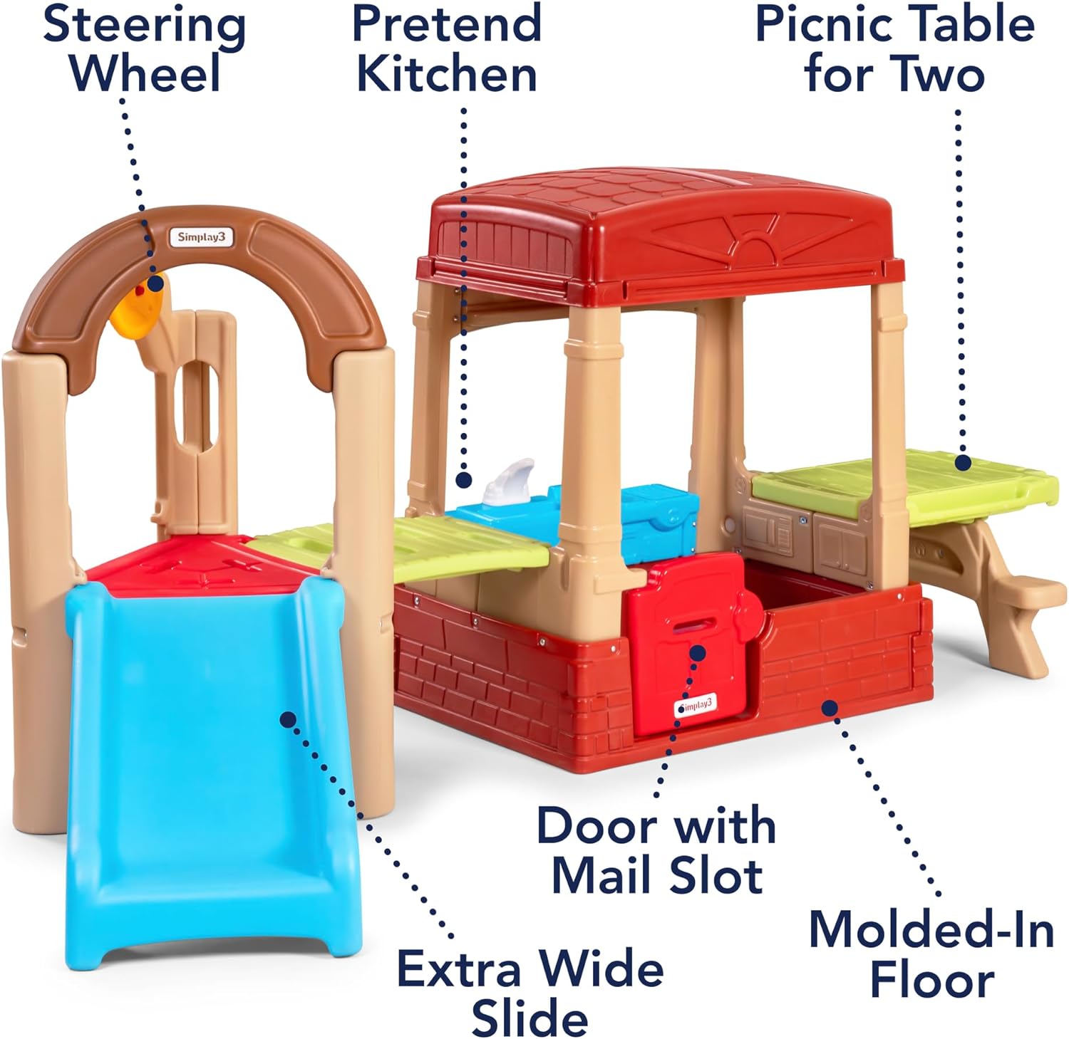 Simplay3 Sunny Day Indoor or Outdoor Cottage Picnic Playhouse for Toddlers and Young Children with Kitchenette and Picnic TableMini Modular