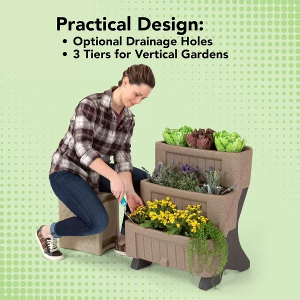 Simplay3 American Home 3Level Multi Tiered Planter  Larger Planter Boxes for Indoor and Outdoor Garden Beds Natural Stone Color Made in USANatural Stone