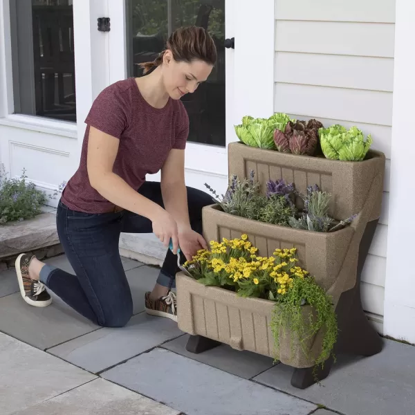 Simplay3 American Home 3Level Multi Tiered Planter  Larger Planter Boxes for Indoor and Outdoor Garden Beds Natural Stone Color Made in USANatural Stone