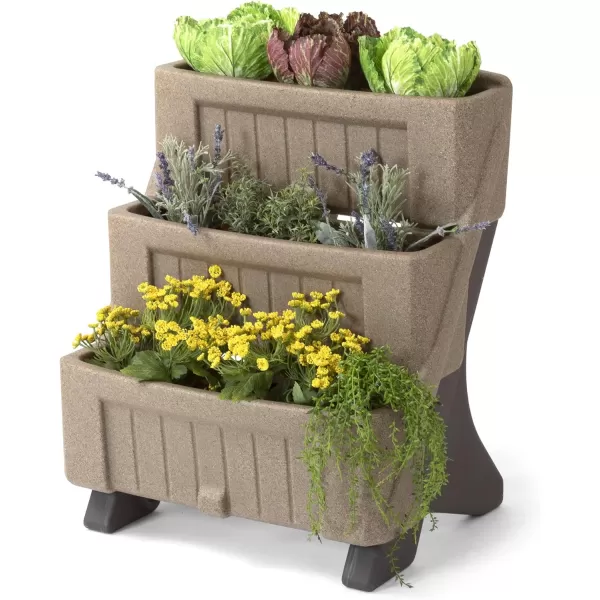 Simplay3 American Home 3Level Multi Tiered Planter  Larger Planter Boxes for Indoor and Outdoor Garden Beds Natural Stone Color Made in USANatural Stone