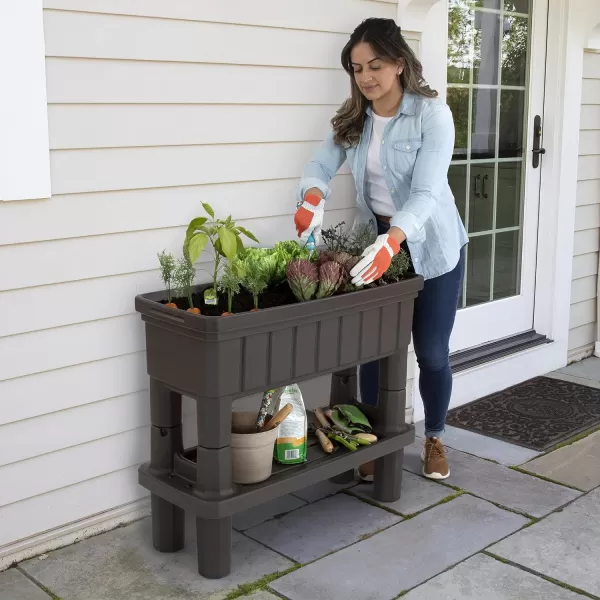 Simplay3 American Home Raised Garden Bed Outdoor Planter with Garden Tools Storage Shelf 36 L x 30 H Garden Bed Dark BrownSimplay3 American Home Raised Garden Bed Outdoor Planter with Garden Tools Storage Shelf 36 L x 30 H Garden Bed Dark Brown