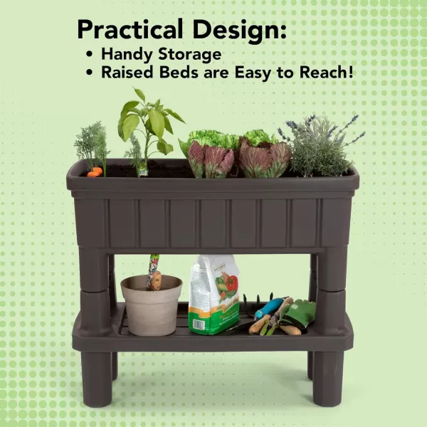 Simplay3 American Home Raised Garden Bed Outdoor Planter with Garden Tools Storage Shelf 36 L x 30 H Garden Bed Dark BrownSimplay3 American Home Raised Garden Bed Outdoor Planter with Garden Tools Storage Shelf 36 L x 30 H Garden Bed Dark Brown