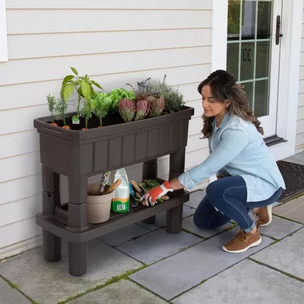 Simplay3 American Home Raised Garden Bed Outdoor Planter with Garden Tools Storage Shelf 36 L x 30 H Garden Bed Dark BrownSimplay3 American Home Raised Garden Bed Outdoor Planter with Garden Tools Storage Shelf 36 L x 30 H Garden Bed Dark Brown