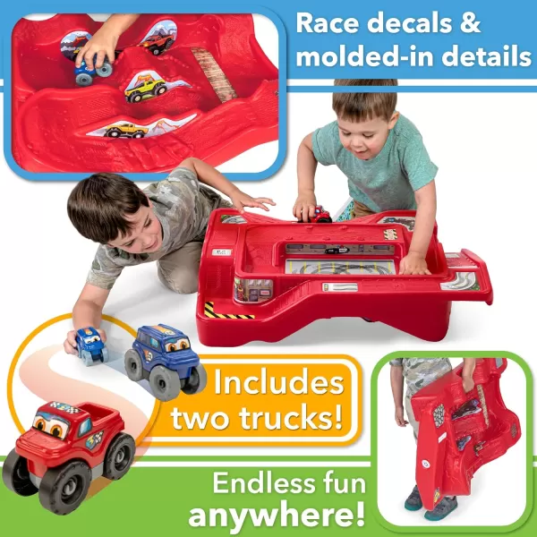 Simplay3 Monster City Extreme Wheels Monster Truck and Car Race Track Table  Red or Green Portable 2 Sided Kids Play Table with 2 Monster Race Trucks  Made in USARed