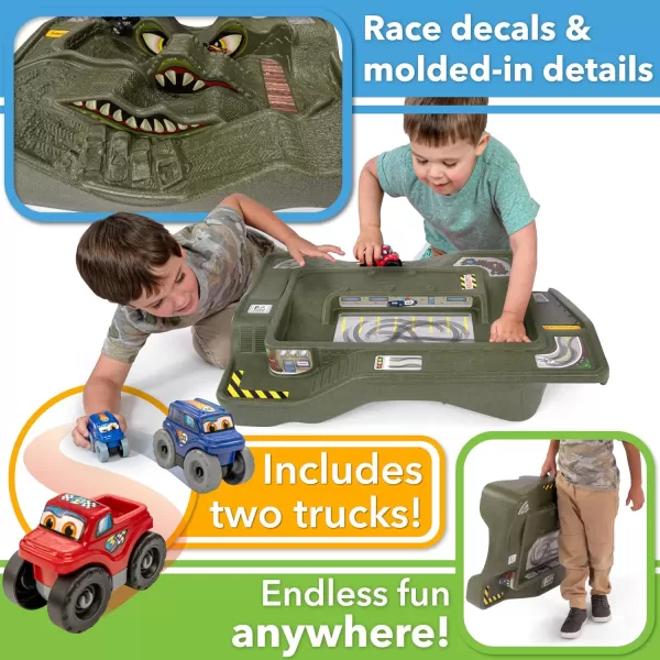 Simplay3 Monster City Extreme Wheels Monster Truck and Car Race Track Table  Red or Green Portable 2 Sided Kids Play Table with 2 Monster Race Trucks  Made in USAMonster Green