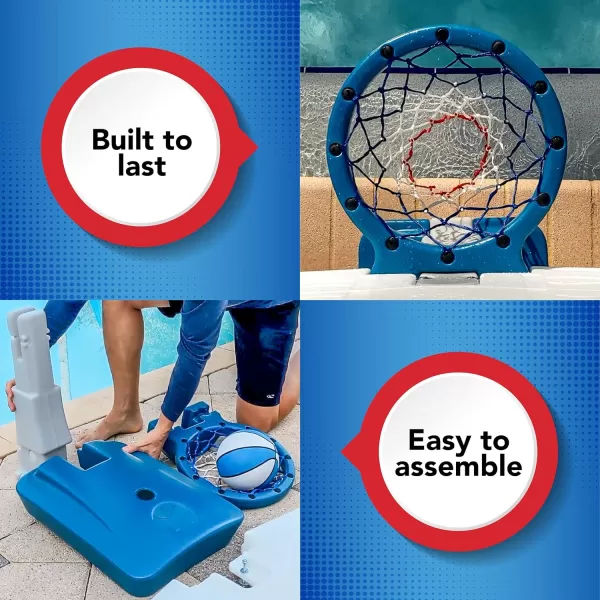 Simplay3 Pooltime Basketball Hoop Game Set for Swimming Pools Includes Ball Pump and Net Blue Ages 8 Made in The USABlue