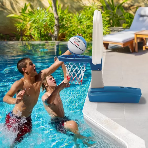 Simplay3 Pooltime Basketball Hoop Game Set for Swimming Pools Includes Ball Pump and Net Blue Ages 8 Made in The USABlue