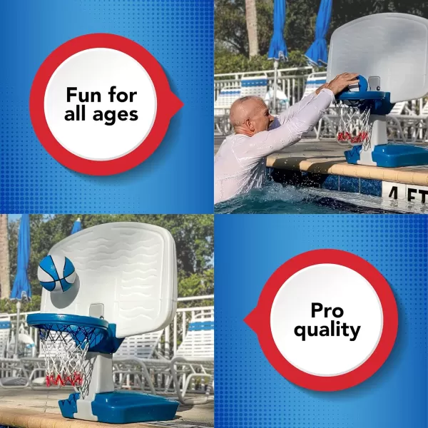 Simplay3 Pooltime Basketball Hoop Game Set for Swimming Pools Includes Ball Pump and Net Blue Ages 8 Made in The USABlue