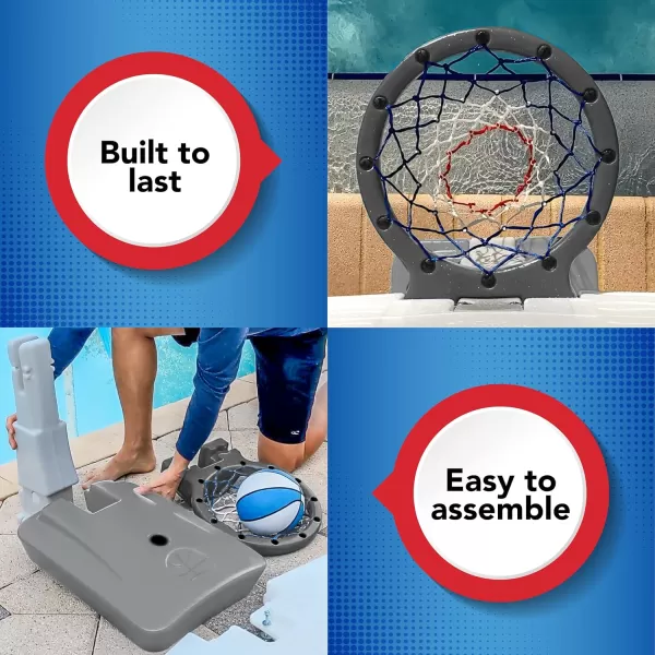 Simplay3 Pooltime Basketball Hoop Game Set for Swimming Pools Includes Ball Pump and Net Blue Ages 8 Made in The USAGray