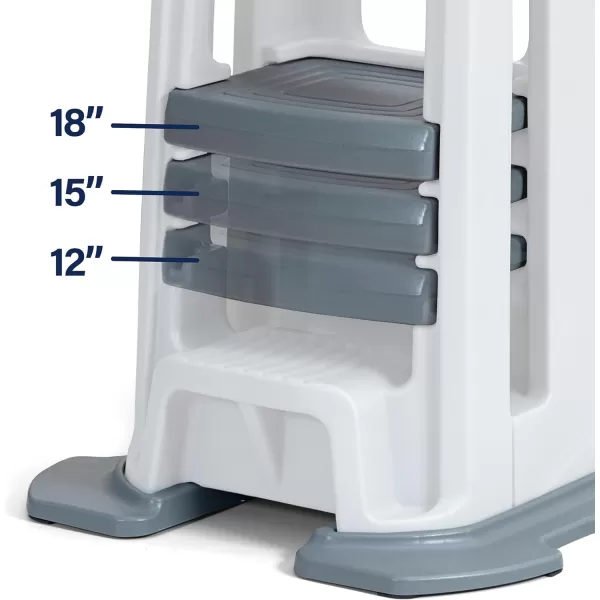 Simplay3 Toddler Tower Childrens Step Stool and Base with Three Adjustable Heights Toddler Stool GrayBase White