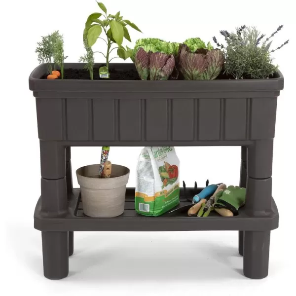 Simplay3 American Home Raised Garden Bed Outdoor Planter with Garden Tools Storage Shelf 36 L x 30 H Garden Bed Dark BrownSimplay3 American Home Raised Garden Bed Outdoor Planter with Garden Tools Storage Shelf 36 L x 30 H Garden Bed Dark Brown