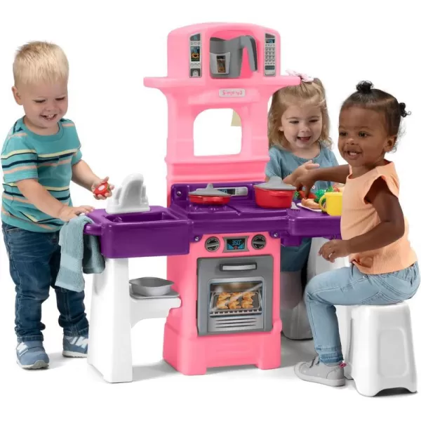 Simplay3 Cooking Kids Dinein Kitchen Set with 2Seat Table and 32 pc Kids Kitchen SetPinkPurple