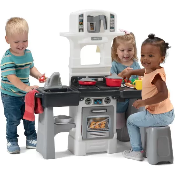 Simplay3 Cooking Kids Dinein Kitchen Set with 2Seat Table and 32 pc Kids Kitchen SetWhiteGray