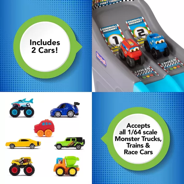 Simplay3 Fast Track Downhill Raceway Dual Racetrack for Kids Cars for Toddlers 2 Toy Race Cars Included Made in USA