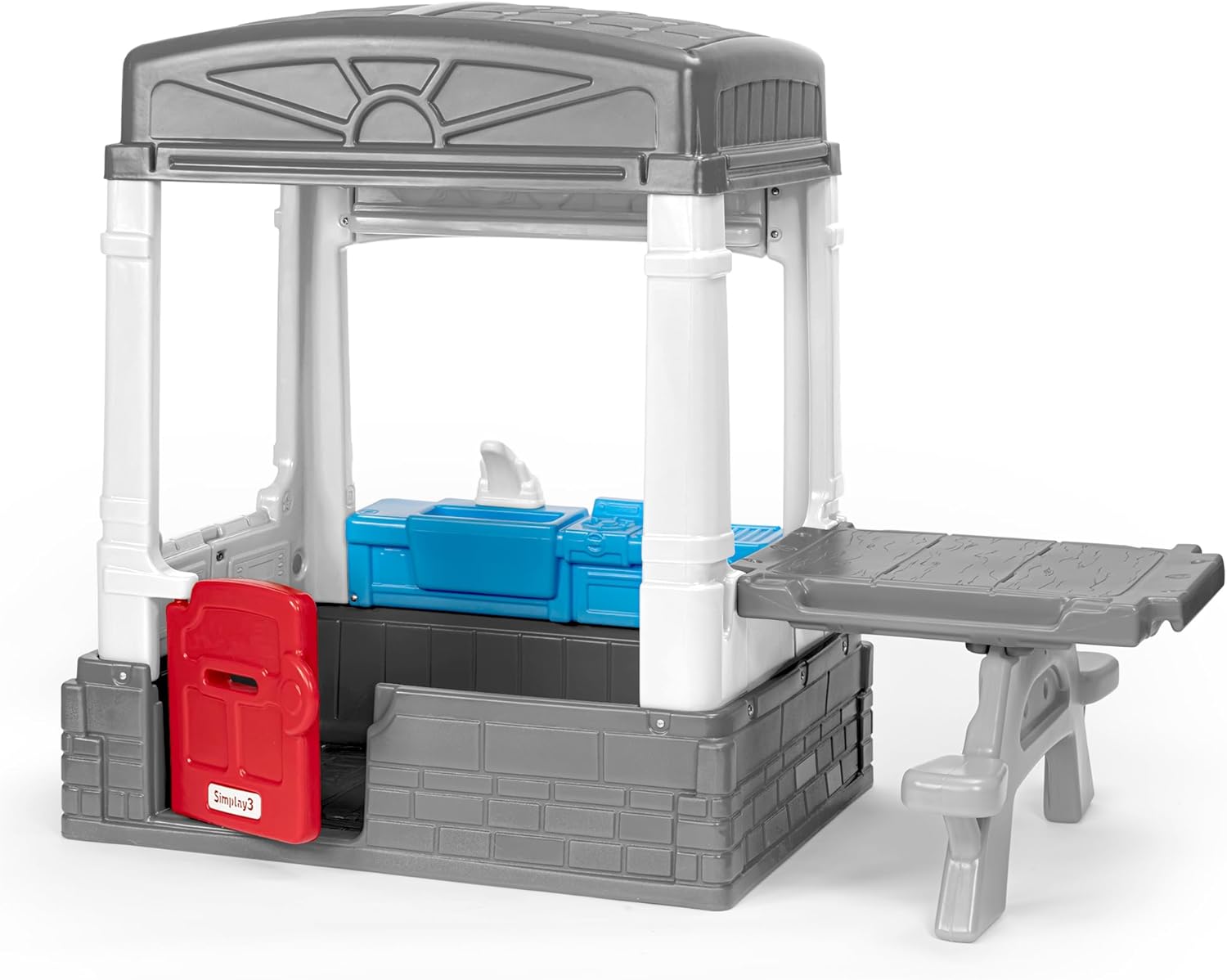 Simplay3 Sunny Day Indoor or Outdoor Cottage Picnic Playhouse for Toddlers and Young Children with Kitchenette and Picnic TableGray