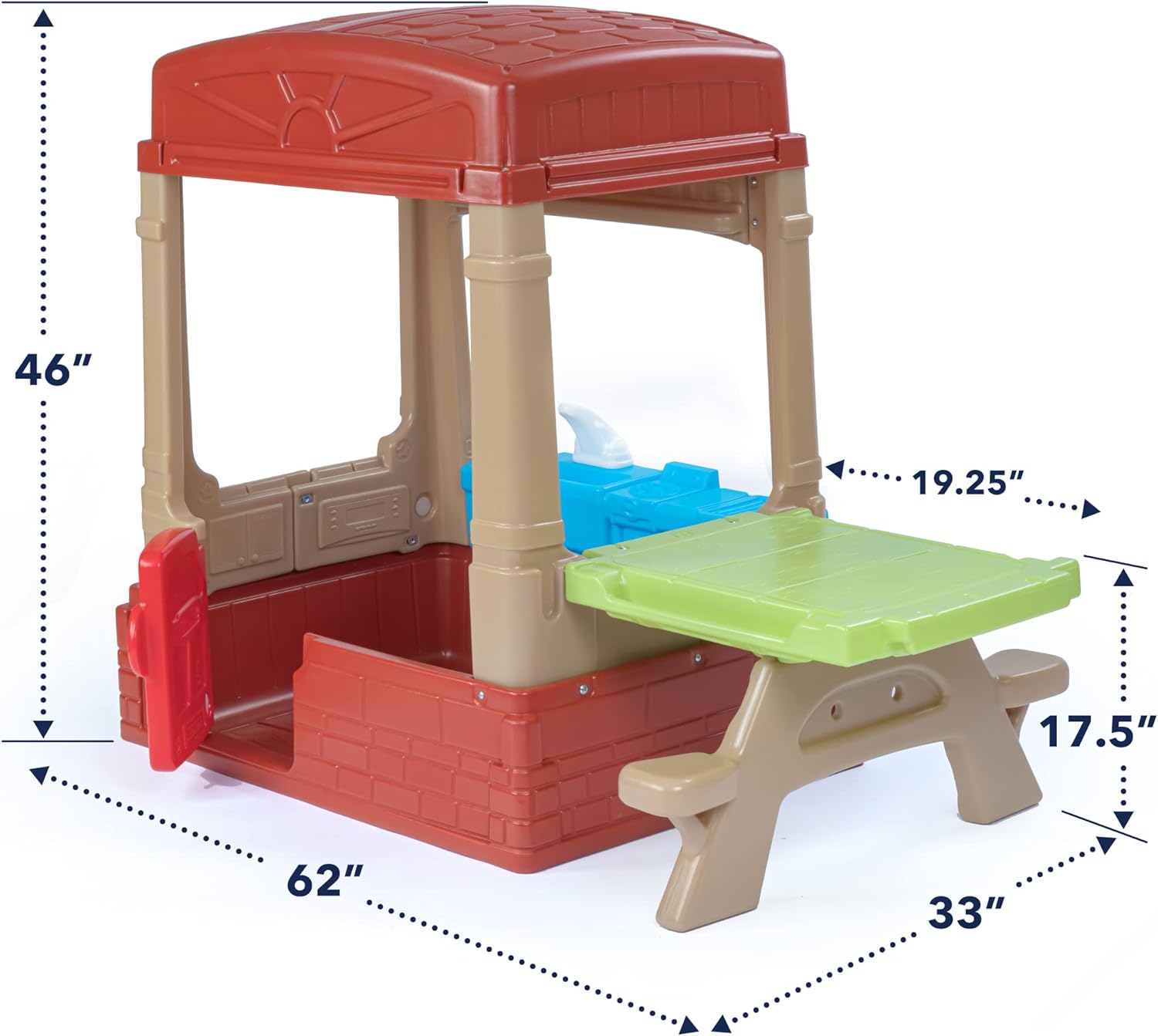 Simplay3 Sunny Day Indoor or Outdoor Cottage Picnic Playhouse for Toddlers and Young Children with Kitchenette and Picnic TableRed