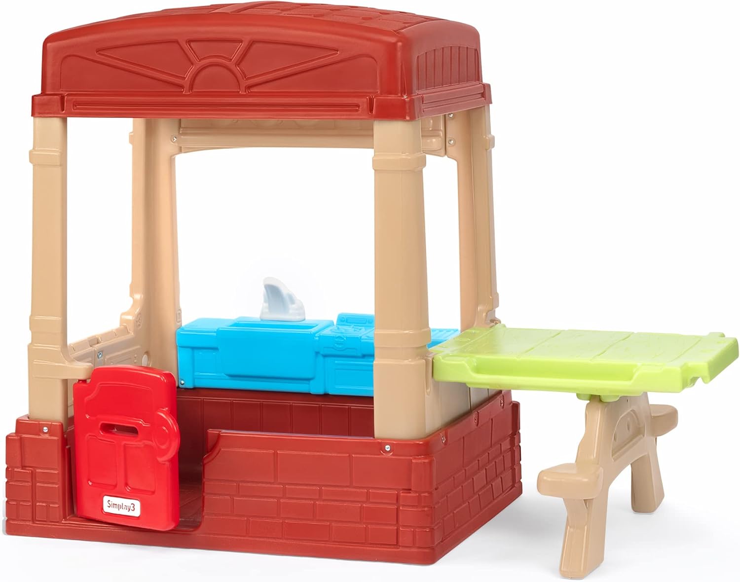 Simplay3 Sunny Day Indoor or Outdoor Cottage Picnic Playhouse for Toddlers and Young Children with Kitchenette and Picnic TableRed