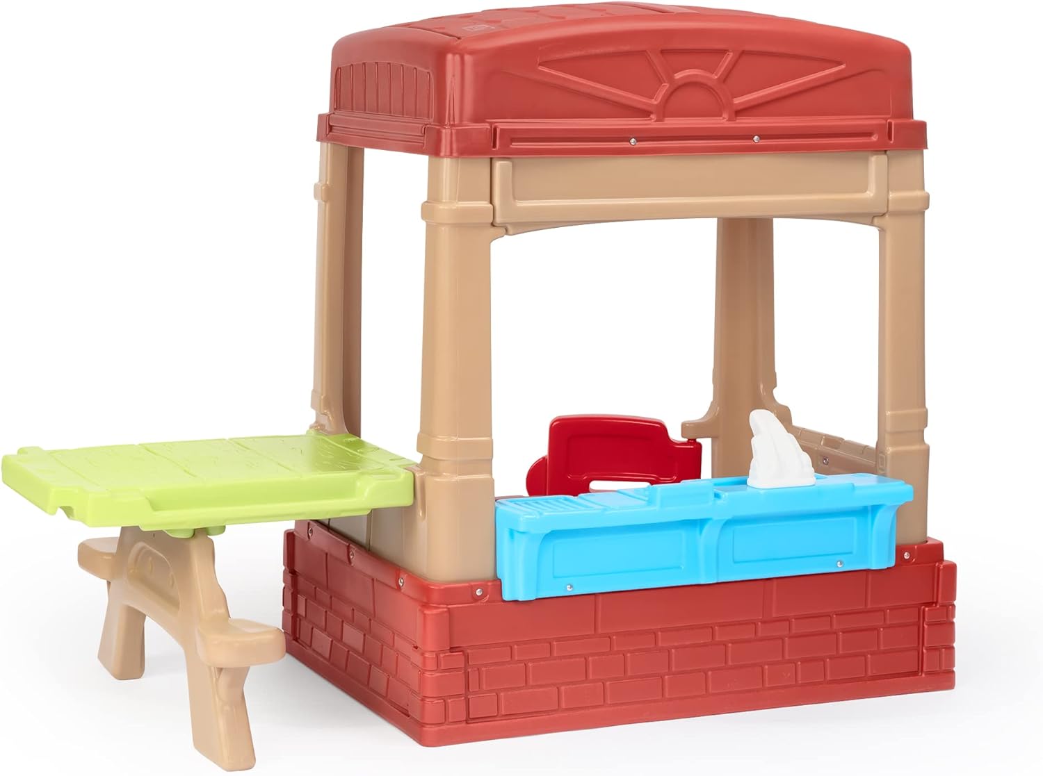 Simplay3 Sunny Day Indoor or Outdoor Cottage Picnic Playhouse for Toddlers and Young Children with Kitchenette and Picnic TableRed