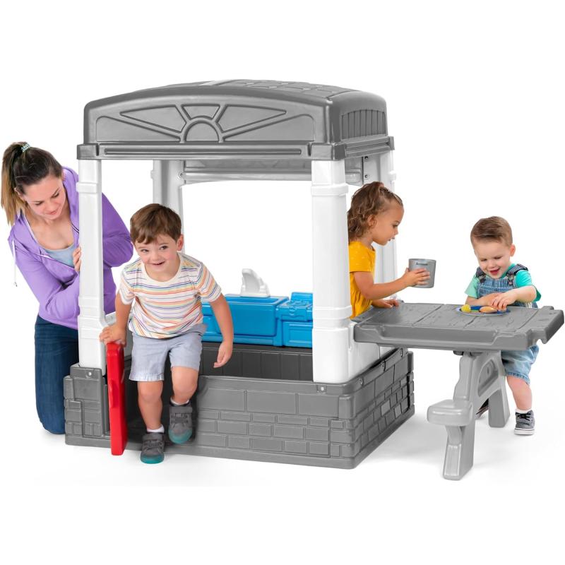 Simplay3 Sunny Day Indoor or Outdoor Cottage Picnic Playhouse for Toddlers and Young Children with Kitchenette and Picnic TableGray