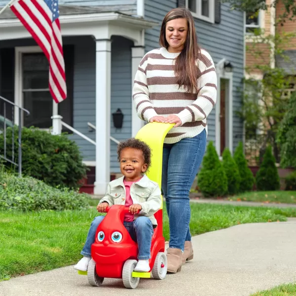 Simplay3 ConvertaCoupe Push Along Riding Car for Toddlers and Kids Ages 25 Years Red and Lime Yellow Parent Push Car Converts to Toddler RideOn Car