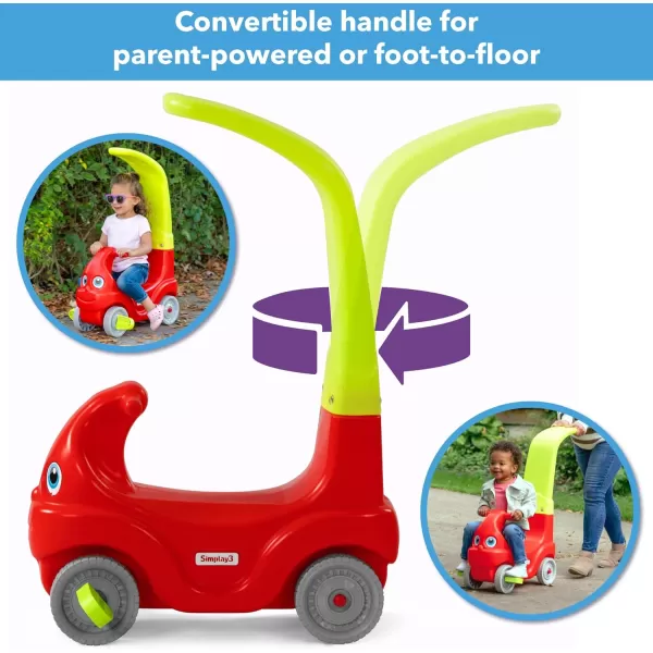 Simplay3 ConvertaCoupe Push Along Riding Car for Toddlers and Kids Ages 25 Years Red and Lime Yellow Parent Push Car Converts to Toddler RideOn Car