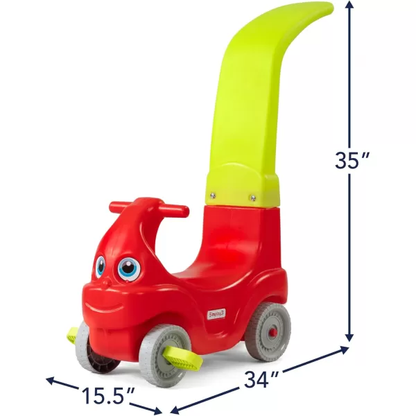 Simplay3 ConvertaCoupe Push Along Riding Car for Toddlers and Kids Ages 25 Years Red and Lime Yellow Parent Push Car Converts to Toddler RideOn Car