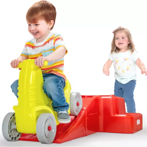 Simplay3 Deluxe Race and Ride Kids Downhill Roller Coaster and Racetrack with Cars IndoorOutdoor Rideon Toy includes Two Toy Race Cars and Amusement Park Decals Ages 25 Years Made in The USARed