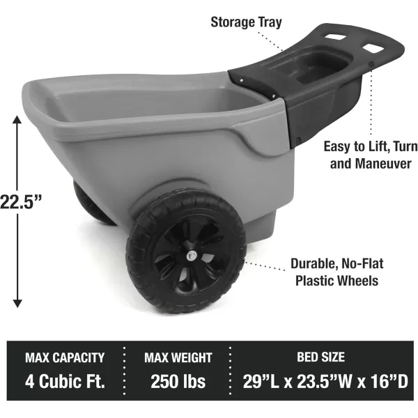 Simplay3 Easy Haul Wheelbarrow with Garden Tool Storage Tray Durable HeavyDuty Plastic Wheelbarrow with Large Easy Turn Wheels  Green Made in USAGray