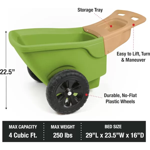 Simplay3 Easy Haul Wheelbarrow with Garden Tool Storage Tray Durable HeavyDuty Plastic Wheelbarrow with Large Easy Turn Wheels  Green Made in USAGreen