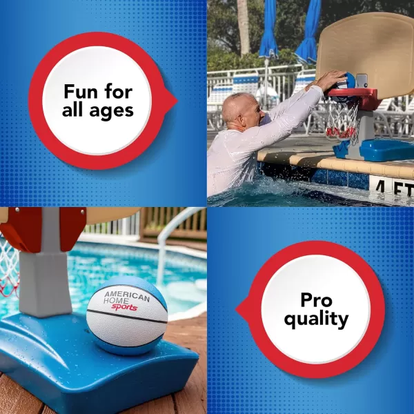Simplay3 Pooltime Basketball Hoop Game Set for Swimming Pools Includes Ball Pump and Net Blue Ages 8 Made in The USATan