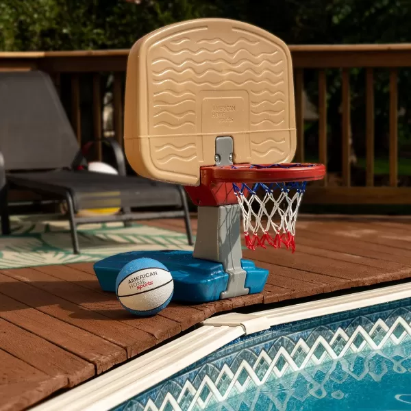 Simplay3 Pooltime Basketball Hoop Game Set for Swimming Pools Includes Ball Pump and Net Blue Ages 8 Made in The USATan
