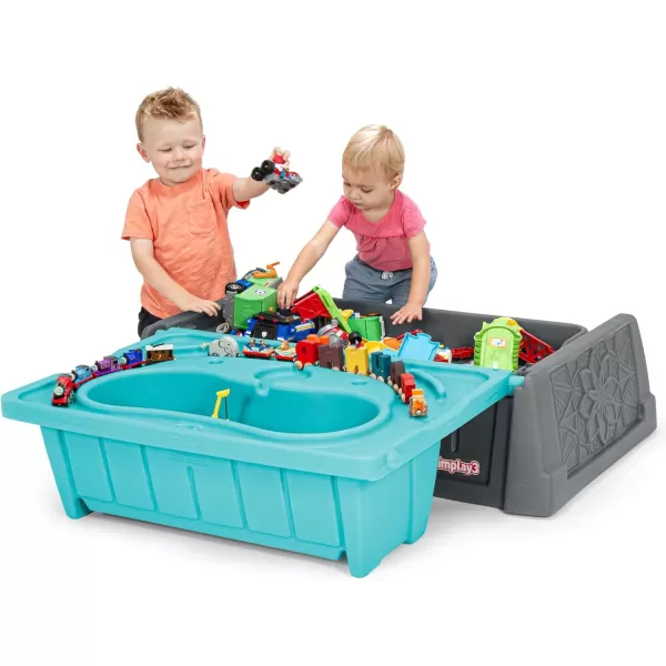 Simplay3 Sand and Water Kids Bench 2in1 Sand and Water Table with Outdoor Storage Bench TanGrayAqua