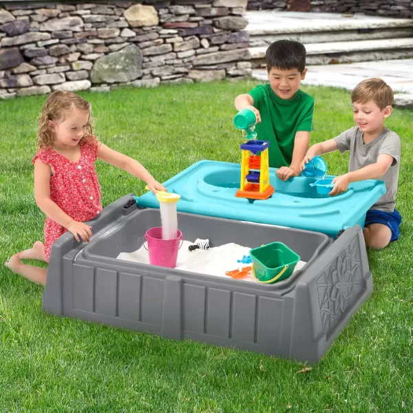 Simplay3 Sand and Water Kids Bench 2in1 Sand and Water Table with Outdoor Storage Bench TanGrayAqua