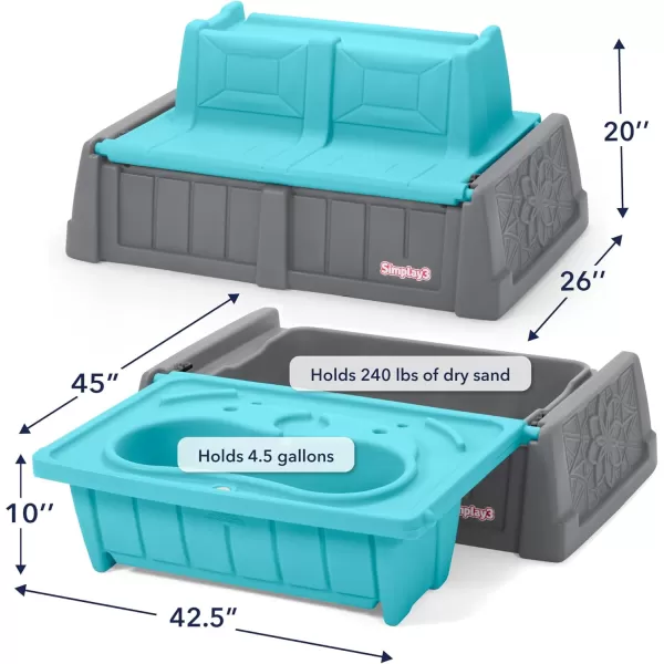 Simplay3 Sand and Water Kids Bench 2in1 Sand and Water Table with Outdoor Storage Bench TanGrayAqua