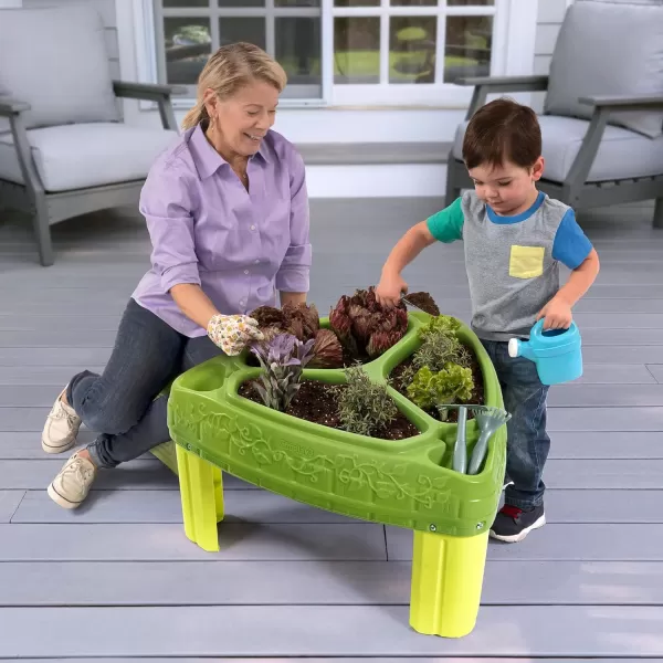 Simplay3 Seed to Sprout Raised Garden Planter Kids Outdoor Garden Kit with Garden Tools for Growing Flowers or Vegetables Green Made in USA