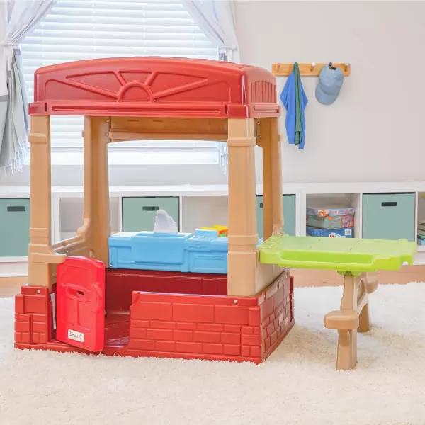 Simplay3 Sunny Day Indoor or Outdoor Cottage Picnic Playhouse for Toddlers and Young Children with Kitchenette and Picnic TableRed