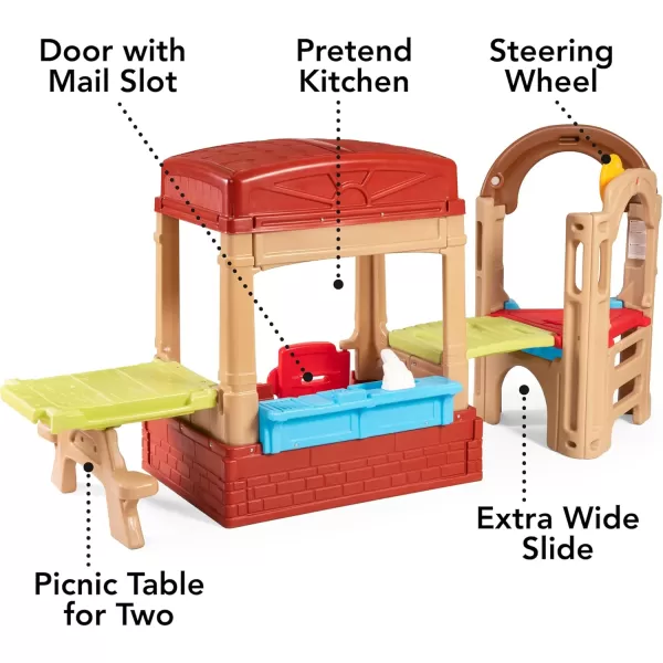 Simplay3 Sunny Slide and Climb Picnic Playhouse  Indoor or Outdoor Backyard Playset for Kids with Kitchen Picnic Table Toddler Slide Working Door Kids Ages 18 Months to 6 Years