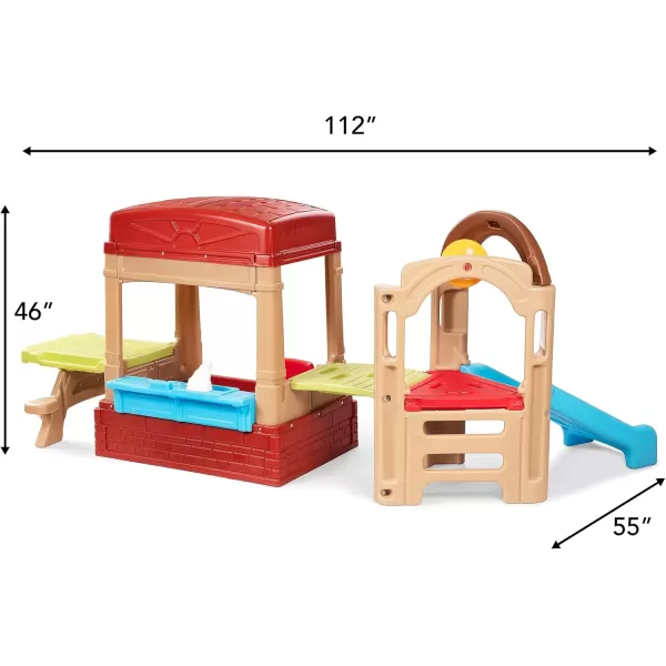 Simplay3 Sunny Slide and Climb Picnic Playhouse  Indoor or Outdoor Backyard Playset for Kids with Kitchen Picnic Table Toddler Slide Working Door Kids Ages 18 Months to 6 Years