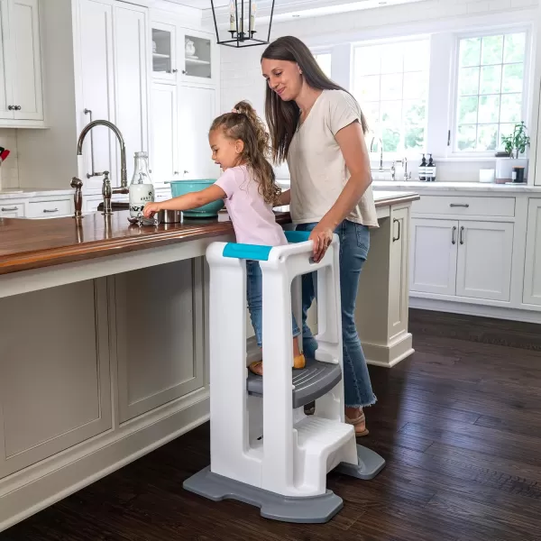 Simplay3 Toddler Tower Montessori Standing Kitchen Step Stool with Sturdy Stabilizing Base and Adjustable Platform 205quot D x 26quot W x 345quot H Ages 18 Months to 5 Years WhiteWhite