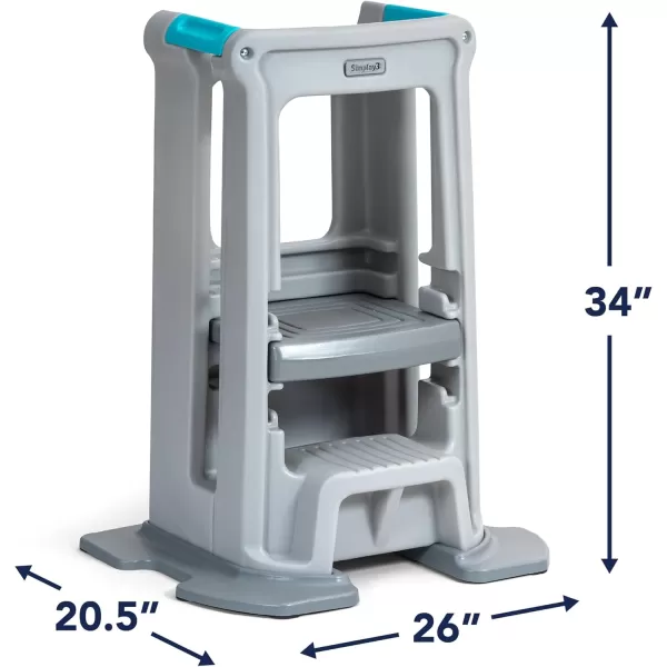 Simplay3 Toddler Tower Montessori Standing Kitchen Step Stool with Sturdy Stabilizing Base and Adjustable Platform 205quot D x 26quot W x 345quot H Ages 18 Months to 5 Years WhiteGray